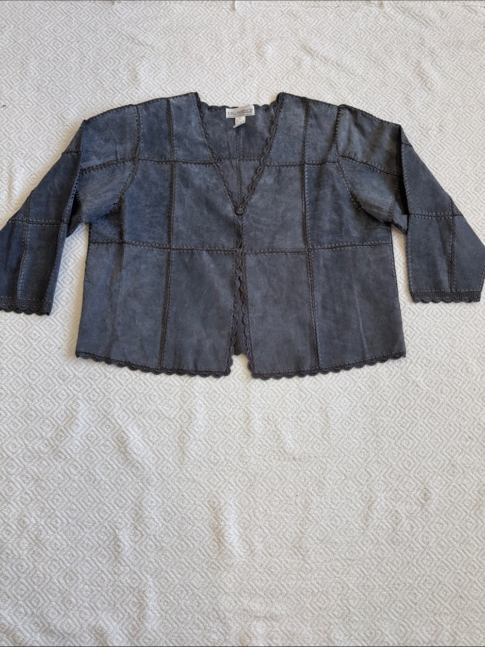 VTG Jon Lawrence Scalloped Open Suede Jacket in Charcoal